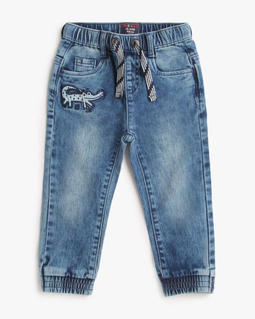 Mid-Wash Jogger Jeans with Applique