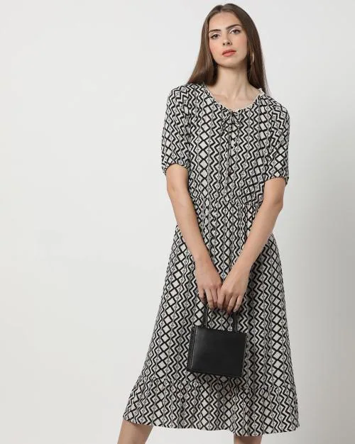 Geometric Print Fit & Flare Dress