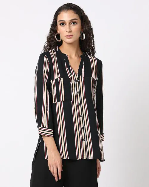 Striped Top with Patch Pocket