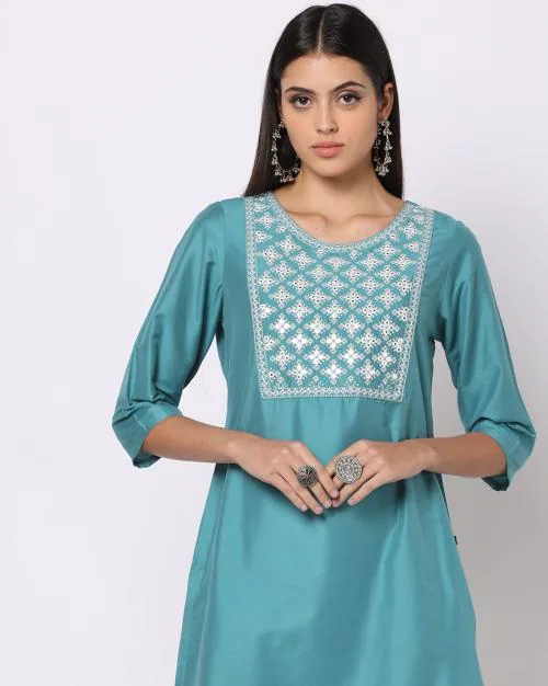 Buy Straight Kurta with Embroidered Yoke Online at Best Prices in India ...