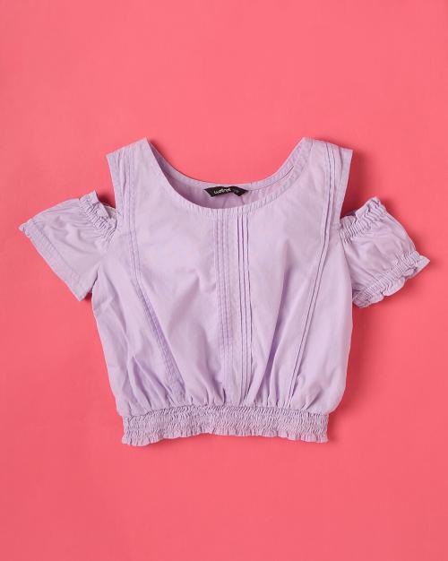 Cold-Shoulder Pleated Blouson Top