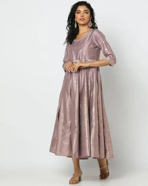 Fit & Flare Dress with Woven Motifs