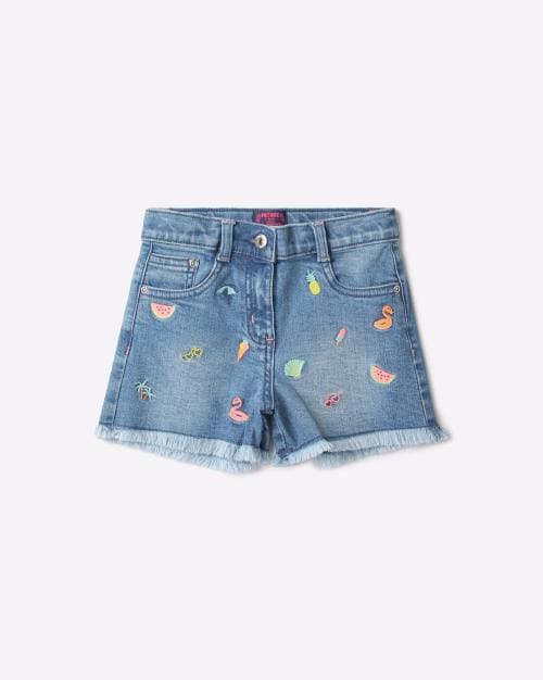 Embroidered Denim Shorts
