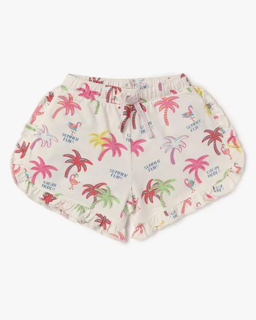 Printed Shorts with Ruffle Trim