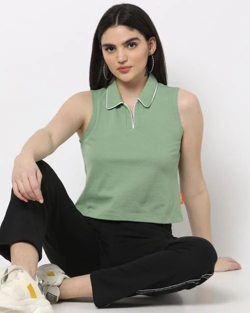 Sleeveless Top with Open Collar