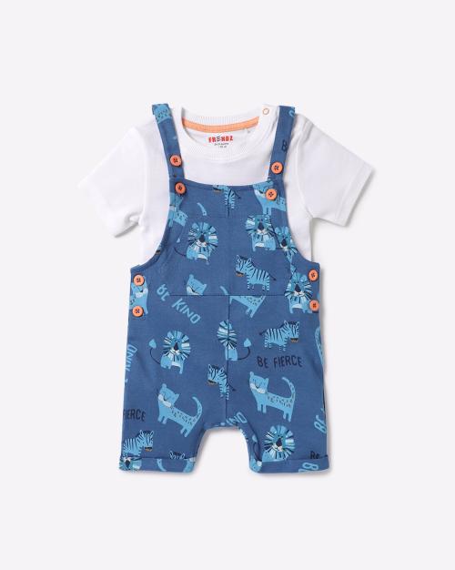 Graphic Print Dungarees with T-Shirt