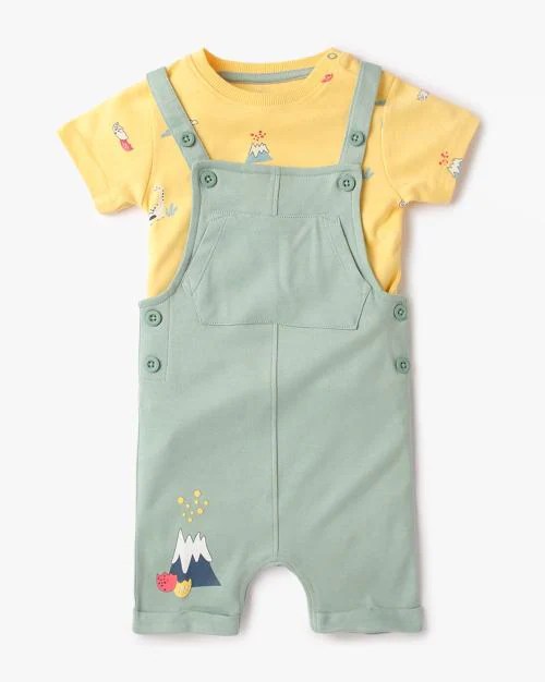 Dungarees & Printed T-Shirt Set
