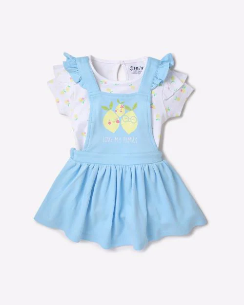 Graphic Print Dungaree Dress with Top