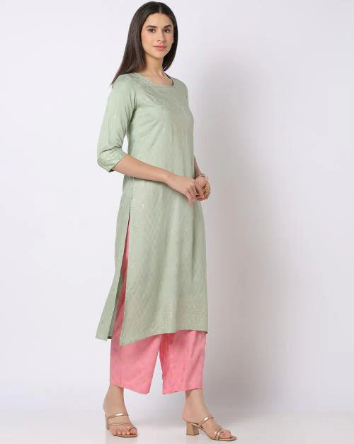 Women Foil Print Straight Kurta Set