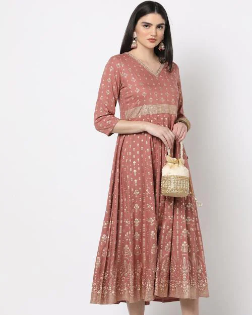 Printed V-Neck A-Line Dress