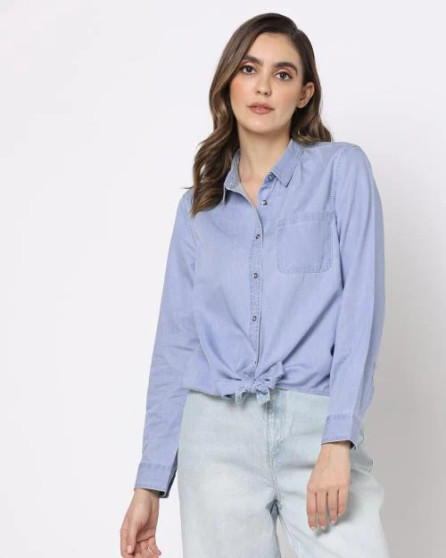 Buy Washed Denim Shirt with Waist Tie-Up Online at Best Prices in