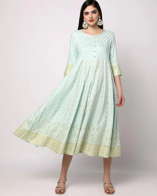 Foil Print Flared Kurta