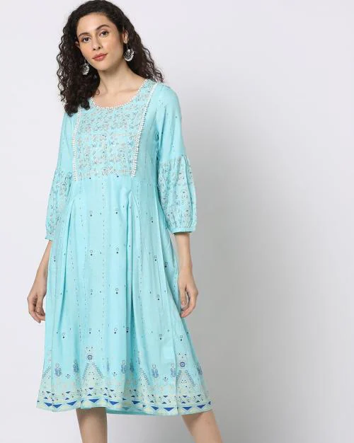 Embroidered Yoke A-Line Dress