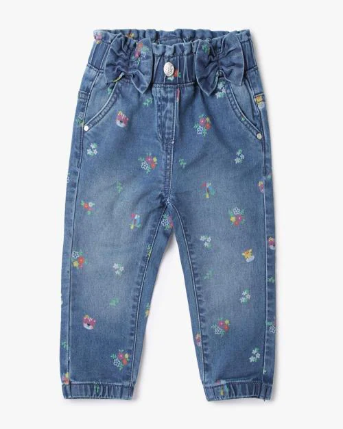 Floral Print Mid-Wash Jogger Jeans