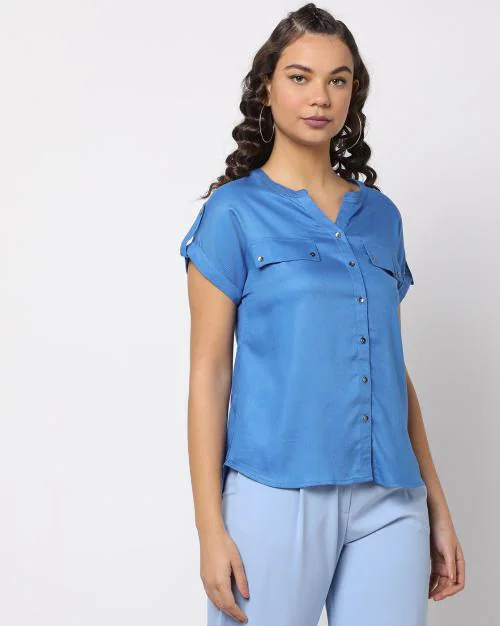 Button-Down Shirt with Mandarin Collar