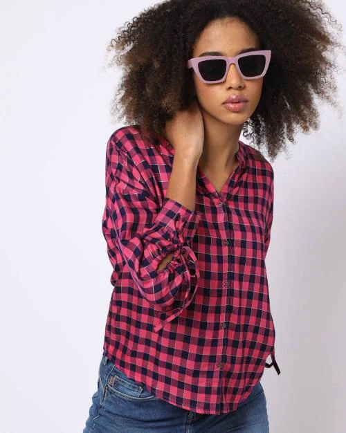 checked shirt with tie up