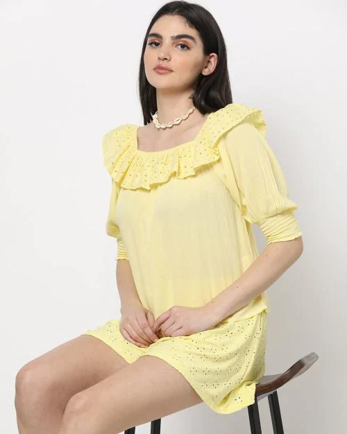 Bardot Top with Schiffli Accent