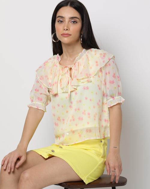 Floral Print Top with Overlay