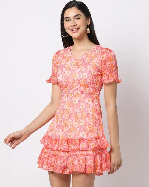 Floral Print Dress with Ruffled Hem