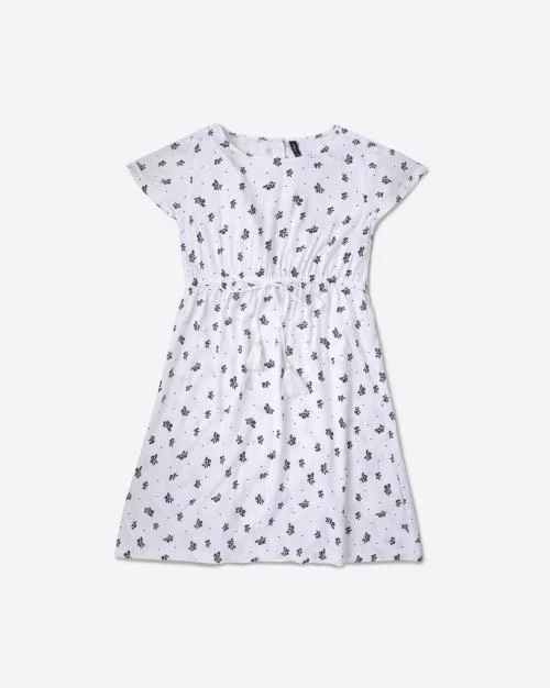 Floral Print A-Line Dress with Ruched Waist