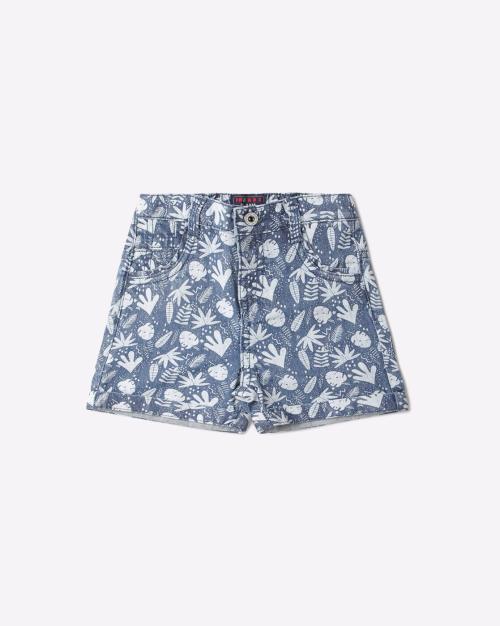 Printed Denim Shorts