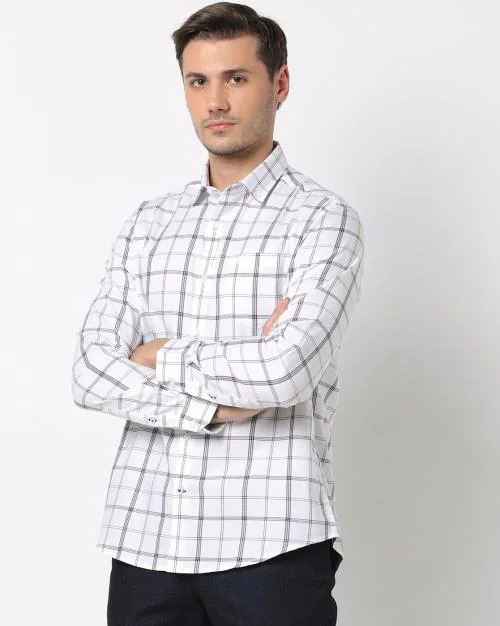 Checked Slim Fit Shirt with Patch Pocket
