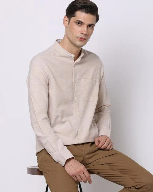 Slim Fit Shirt with Band Collar