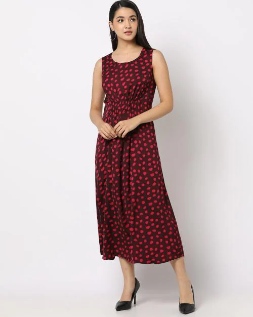 Printed Midi Dress with Ruched Waist