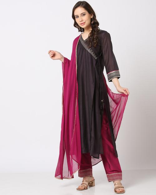 Embroidered Angrakha Kurta with Inner & Pants