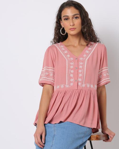Embroidered Peplum Top