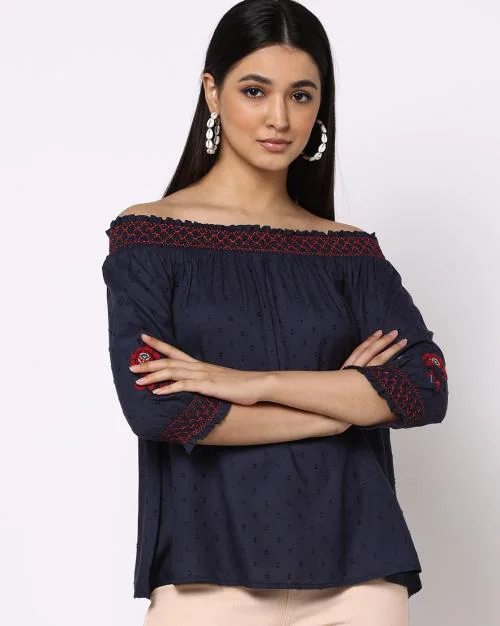 Swiss-Dot Bardot Top