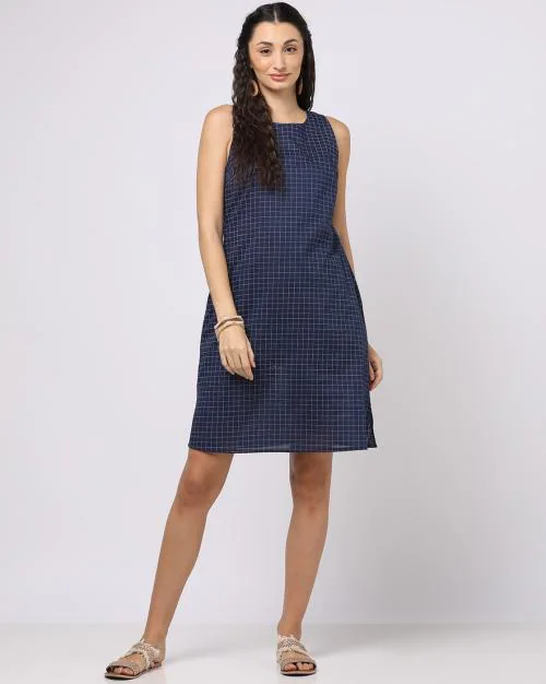 Women Checked Racerback A-Line Dress