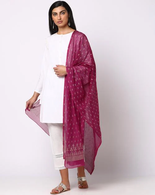 Embroidered Dupatta with Zari Border