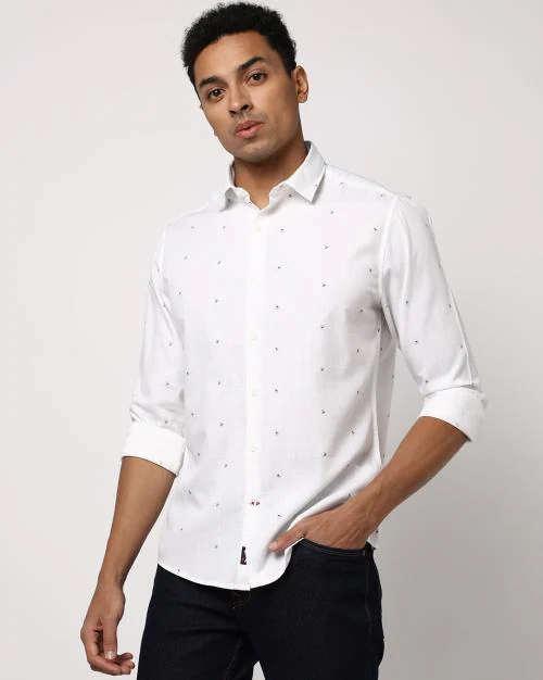 Men Micro Print Slim Fit Shirt