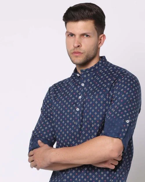 Men Geometric Print Slim Fit Popover Shirt