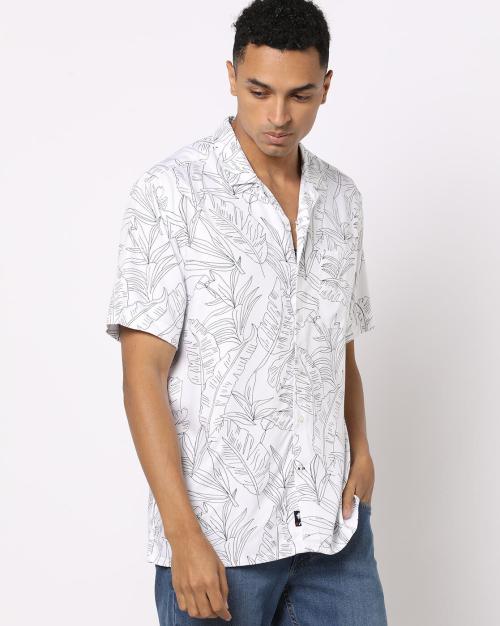 Men Leaf Print Slim Fit Shirt