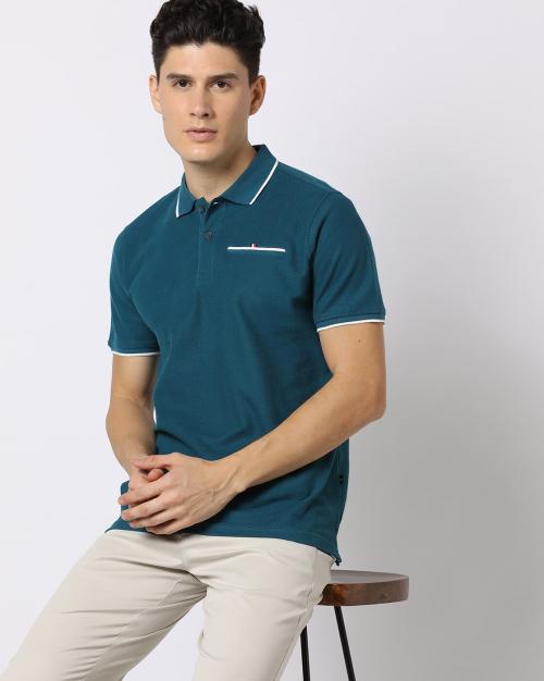 Slim Fit Polo T-Shirt with Tipping Collar