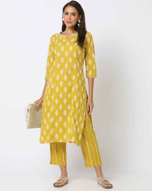 Buy Floral Print Straight Kurta & Pants Set Online at Best Prices in