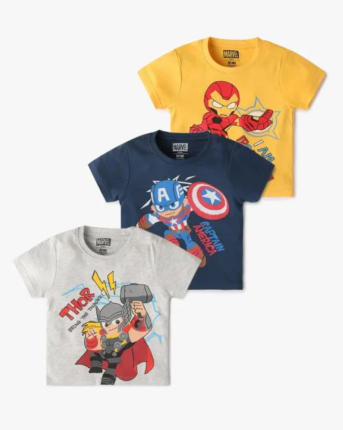 Pack of 3 Marvel Print Crew-Neck T-Shirts