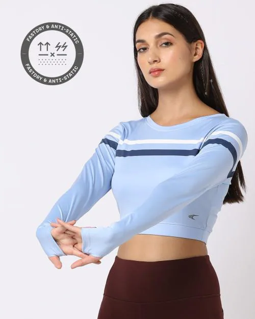 Fastdry Crop T-Shirt with Contrast Stripes