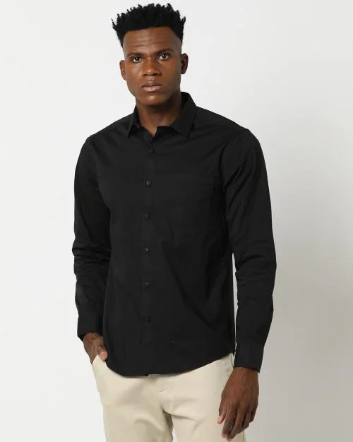 Men Slim Fit Stretchable Shirt with Patch Pocket