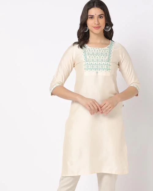 Embroidered Yoke Straight Kurta