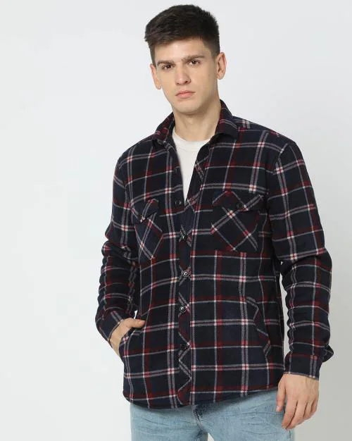 Men Checked Slim Fit Shacket