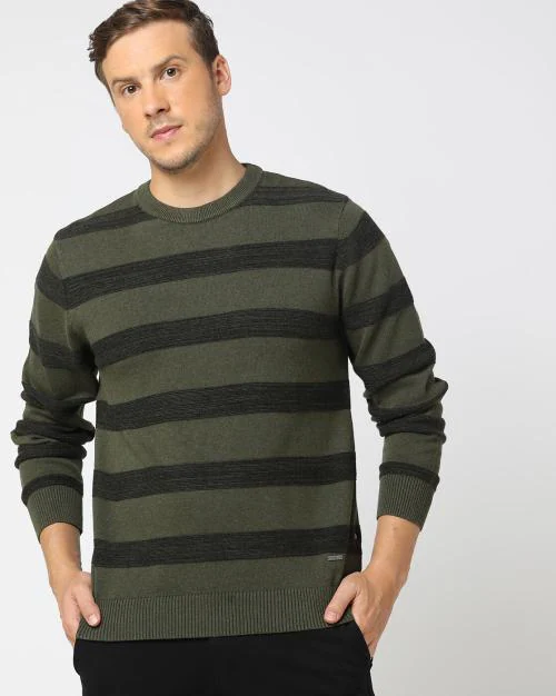 Striped Slim Fit Crew-Neck Pullover
