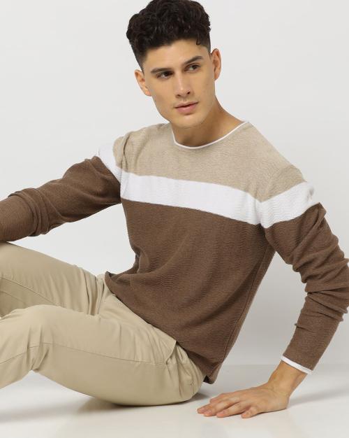 Colourblock Slim Fit Crew-Neck Pullover