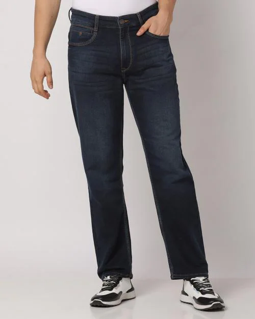 Lightly Washed Straight Fit Jeans