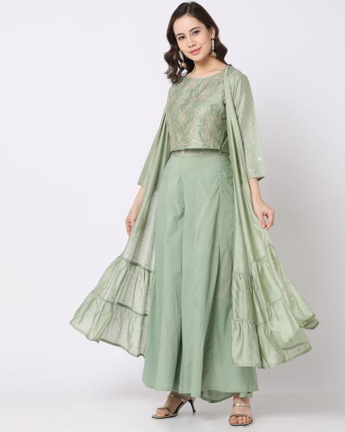 Chanderi Gotta Embroidered Blouse Palazzo & Jacket Set