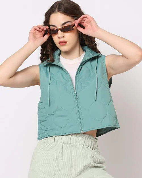 Quilted Zip-Front Crop Gillet