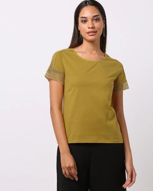Round-Neck Top with Lace Trims