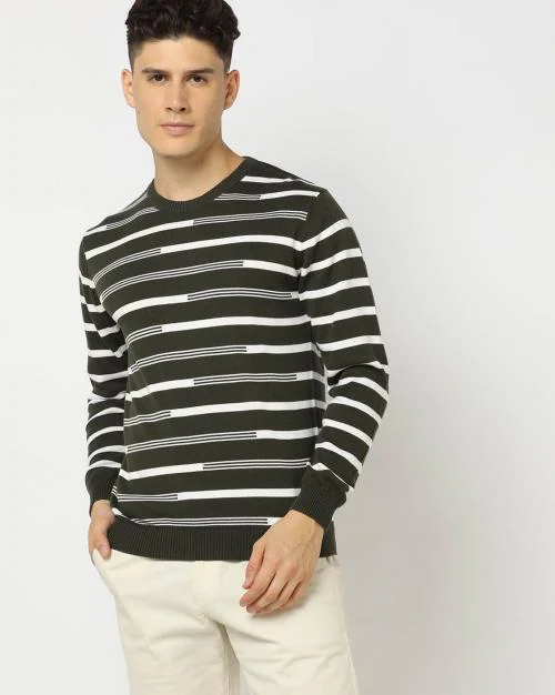 Auto Broken Striped Crew-Neck Sweatshirt